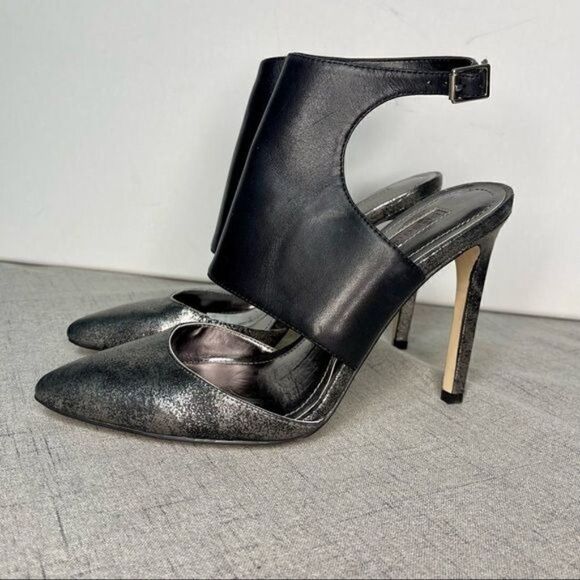 BCBGeneration Chaser Black Leather Pewter Stiletto Heel Nwt - Picture 2 of 11